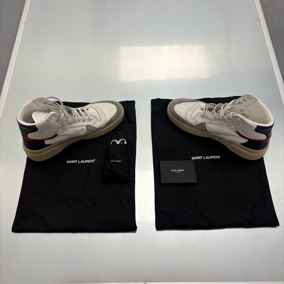 Saint Laurent SL/24 High Top Sneakers US 10 Cream Beige Leather Suede Dust Bags